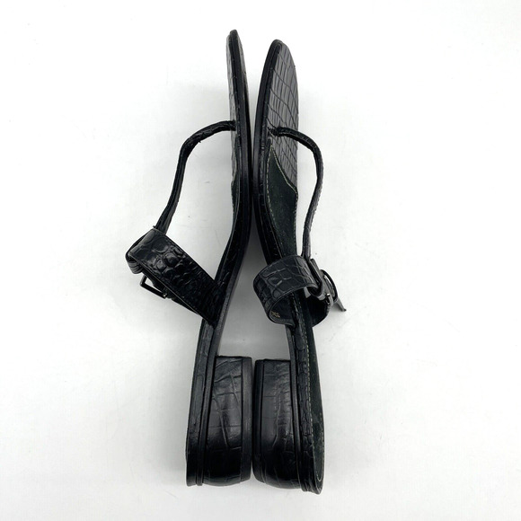 Vintage 90s Lauren Ralph Lauren DONCIA Black Croc Leather Buckle Sandals 7.5B - Picture 14 of 16